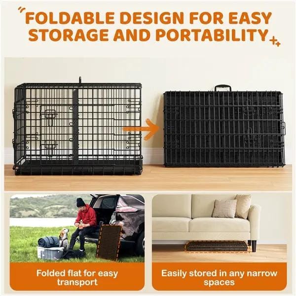 Yaheetech 90 Cm Foldable Metal Dog Crate With Divider Kennel Yaheetech 90 Cm Foldable Metal Dog Crate With Divider