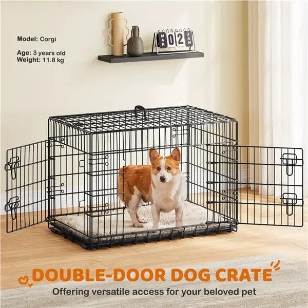 Yaheetech 90 Cm Foldable Metal Dog Crate With Divider Kennel Yaheetech 90 Cm Foldable Metal Dog Crate With Divider