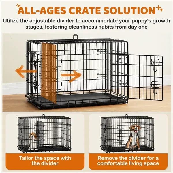 Yaheetech 90 Cm Foldable Metal Dog Crate With Divider Kennel Yaheetech 90 Cm Foldable Metal Dog Crate With Divider