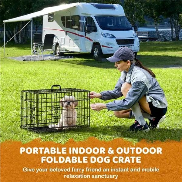 Yaheetech 76 Cm Foldable Metal Dog Crate Wire Cage Kennel With Locking Latches Yaheetech 76 Cm Foldable Metal Dog Crate With Latches