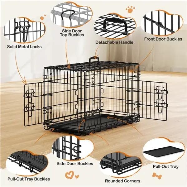 Yaheetech 76 Cm Foldable Metal Dog Crate Wire Cage Kennel With Locking Latches Yaheetech 76 Cm Foldable Metal Dog Crate With Latches