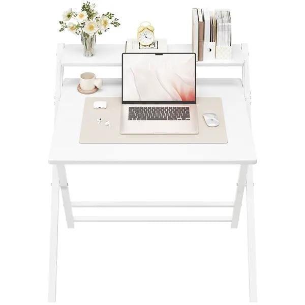 2-Tier Foldable Computer Desk w/ Monitor Shelf Small Table for Home Office by Yaheetech