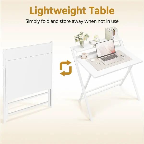 2-Tier Foldable Computer Desk w/ Monitor Shelf Small Table for Home Office by Yaheetech