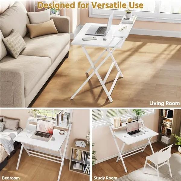 2-Tier Foldable Computer Desk w/ Monitor Shelf Small Table for Home Office by Yaheetech