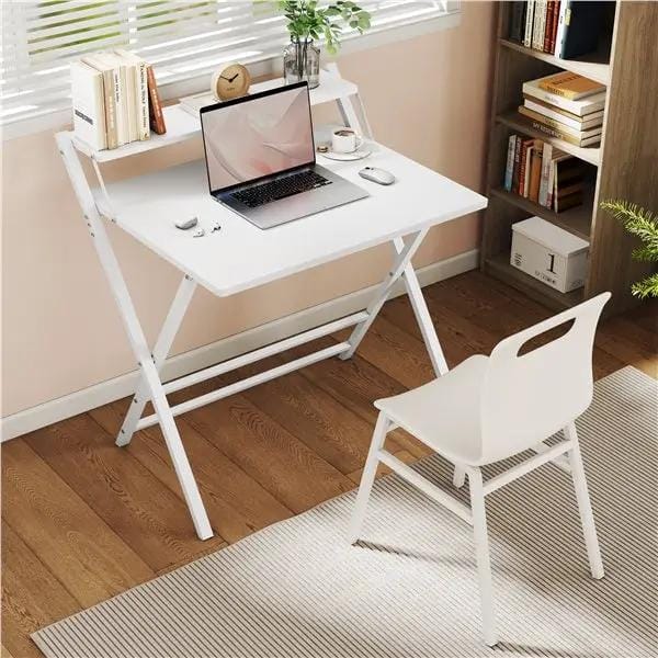2-Tier Foldable Computer Desk w/ Monitor Shelf Small Table for Home Office by Yaheetech