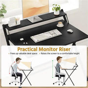 2-Tier Foldable Computer Desk w/ Monitor Shelf Home Office Table by Yaheetech