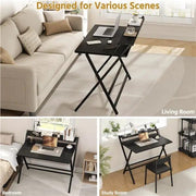 2-Tier Foldable Computer Desk w/ Monitor Shelf Home Office Table by Yaheetech