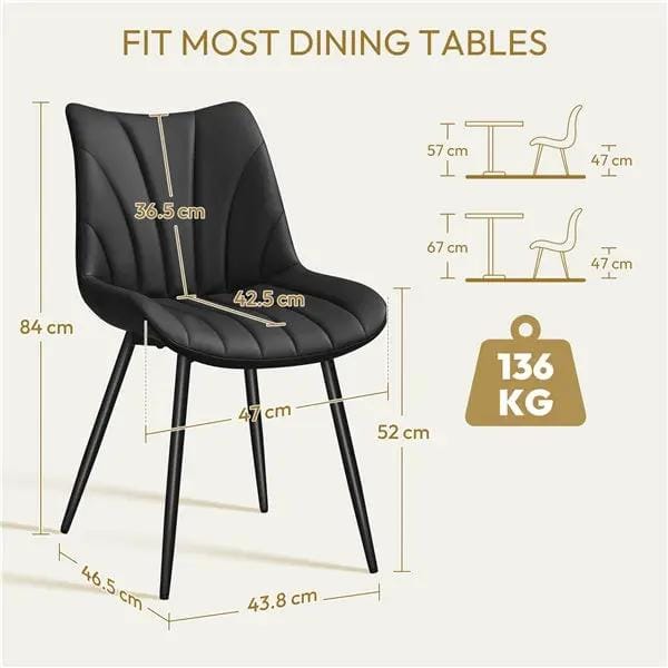 2x Modern Faux Leather Upholstered Dining Chairs with Metal Legs by Yaheetech