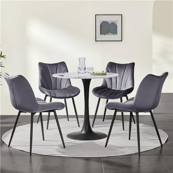 Set of 4 Modern Velvet Fabric Upholstered Dining Chairs with Metal Legs by Yaheetech