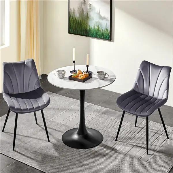 Set of 2 Modern Velvet Fabric Upholstered Dining Chairs with Metal Legs by Yaheetech