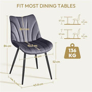 Set of 2 Modern Velvet Fabric Upholstered Dining Chairs with Metal Legs by Yaheetech