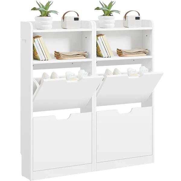 Yaheetech 4 Layer Dual Flip Drawer Shoe Cabinet Freestanding Modern Storage Yaheetech 4 Layer Flip Drawer Shoe Cabinet Freestanding