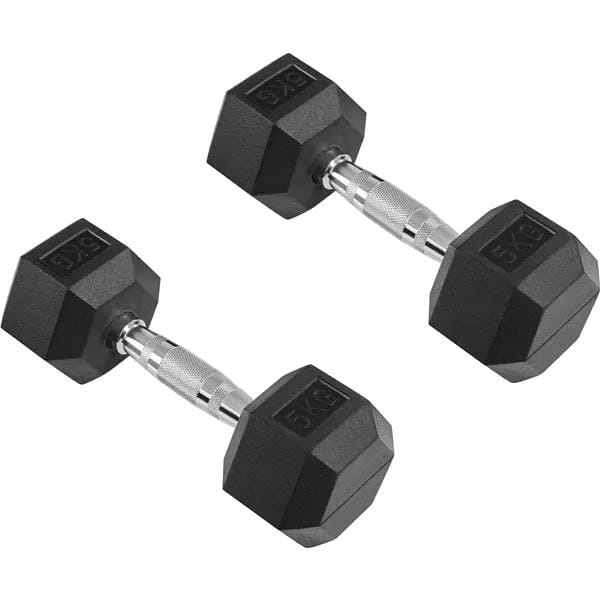 Yaheetech Hex Dumbbell Set 2 × 5 kg – Rubber-Coated Cast Iron Dumbbells with Chrome Handle Hex Dumbbell Set 2 × 5 kg – Rubber-Coated Cast Iron Dumbbells with Chrome Handle