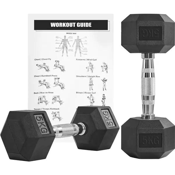 Yaheetech Hex Dumbbell Set 2 × 5 kg – Rubber-Coated Cast Iron Dumbbells with Chrome Handle Hex Dumbbell Set 2 × 5 kg – Rubber-Coated Cast Iron Dumbbells with Chrome Handle