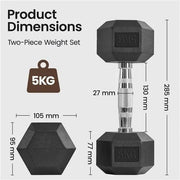 Yaheetech Hex Dumbbell Set 2 × 5 kg – Rubber-Coated Cast Iron Dumbbells with Chrome Handle Hex Dumbbell Set 2 × 5 kg – Rubber-Coated Cast Iron Dumbbells with Chrome Handle