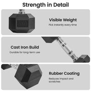 Yaheetech Hex Dumbbell Set 2 × 5 kg – Rubber-Coated Cast Iron Dumbbells with Chrome Handle Hex Dumbbell Set 2 × 5 kg – Rubber-Coated Cast Iron Dumbbells with Chrome Handle