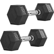 Yaheetech Hex Dumbbell Set 2 × 5 kg – Rubber-Coated Cast Iron Dumbbells with Chrome Handle Hex Dumbbell Set 2 × 5 kg – Rubber-Coated Cast Iron Dumbbells with Chrome Handle