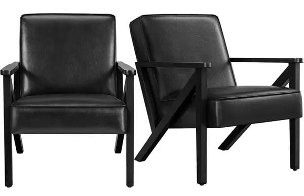 Yaheetech Mid-Century Faux Leather Accent Chair – Retro Lounge Armchair Mid-Century Faux Leather Accent Chair – Retro Lounge Armchair