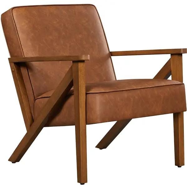 Yaheetech Mid-Century Faux Leather Accent Chair – Retro Lounge Armchair Mid-Century Faux Leather Accent Chair – Retro Lounge Armchair