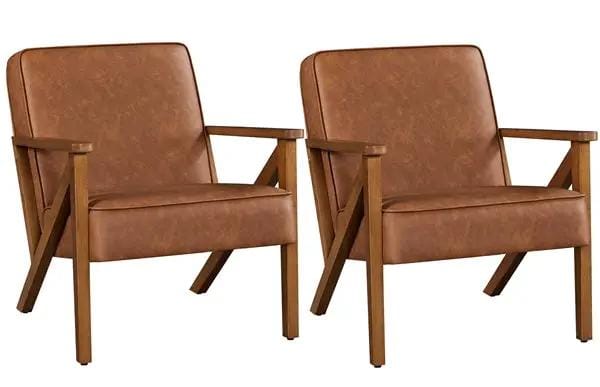 Yaheetech Mid-Century Faux Leather Accent Chair – Retro Lounge Armchair Mid-Century Faux Leather Accent Chair – Retro Lounge Armchair