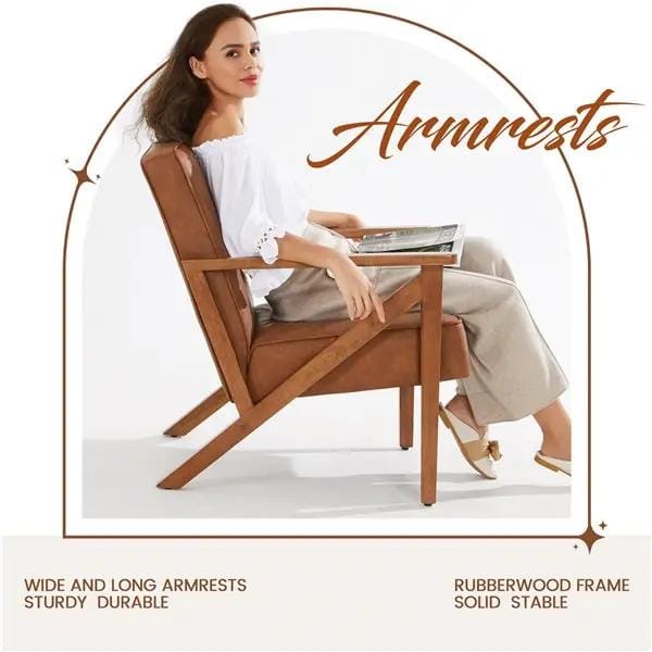 Yaheetech Mid-Century Faux Leather Accent Chair – Retro Lounge Armchair Mid-Century Faux Leather Accent Chair – Retro Lounge Armchair
