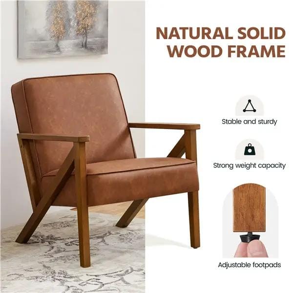 Yaheetech Mid-Century Faux Leather Accent Chair – Retro Lounge Armchair Mid-Century Faux Leather Accent Chair – Retro Lounge Armchair