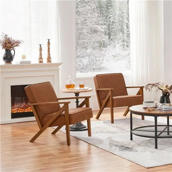 Yaheetech Mid-Century Faux Leather Accent Chair – Retro Lounge Armchair Mid-Century Faux Leather Accent Chair – Retro Lounge Armchair