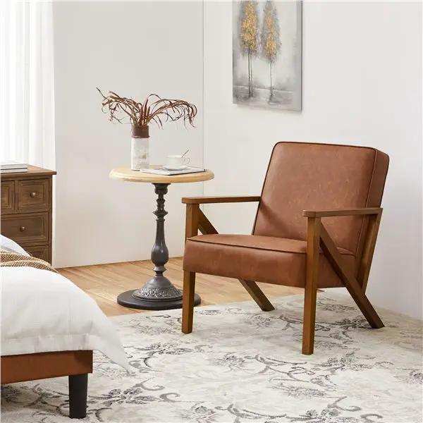 Yaheetech Mid-Century Faux Leather Accent Chair – Retro Lounge Armchair Mid-Century Faux Leather Accent Chair – Retro Lounge Armchair