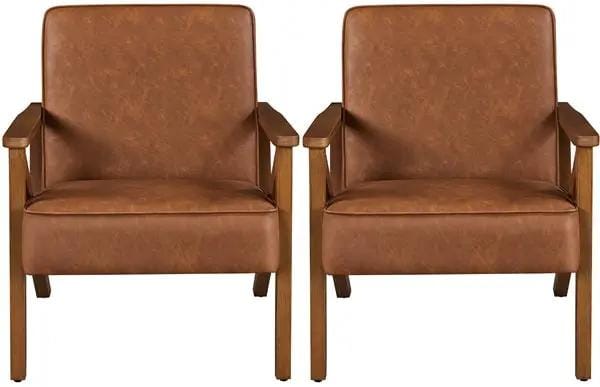Yaheetech Mid-Century Faux Leather Accent Chair – Retro Lounge Armchair Mid-Century Faux Leather Accent Chair – Retro Lounge Armchair