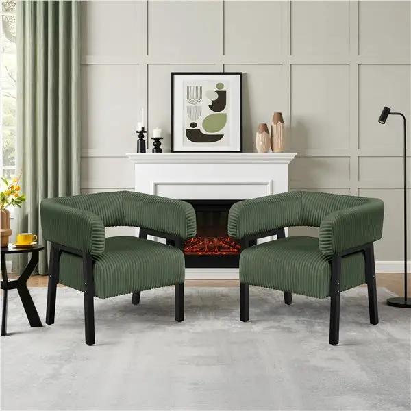 2pcs Corduroy Barrel Accent Chair Contemporary Upholstered Armchair by Yaheetech