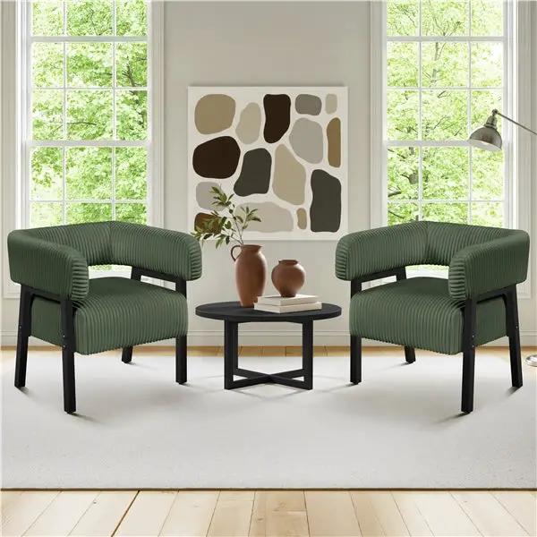 2pcs Corduroy Barrel Accent Chair Contemporary Upholstered Armchair by Yaheetech