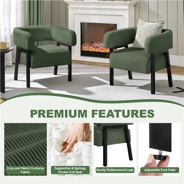 2pcs Corduroy Barrel Accent Chair Contemporary Upholstered Armchair by Yaheetech
