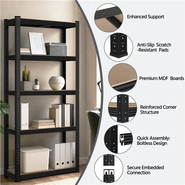 Yaheetech Five Tier Garage Shelving Unit 180cm Boltless Metal Storage Rack Yaheetech Five Tier Boltless Shelving Unit 180cm