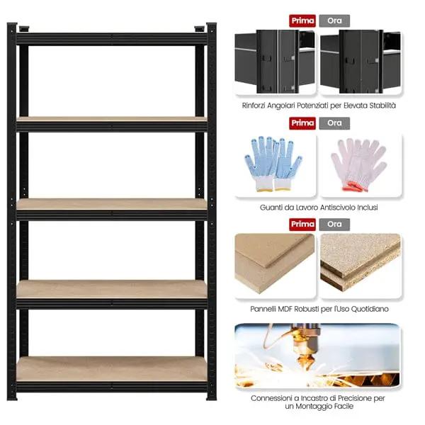Yaheetech Five Tier Garage Shelving Unit 180cm Boltless Metal Storage Rack Yaheetech Five Tier Boltless Shelving Unit 180cm