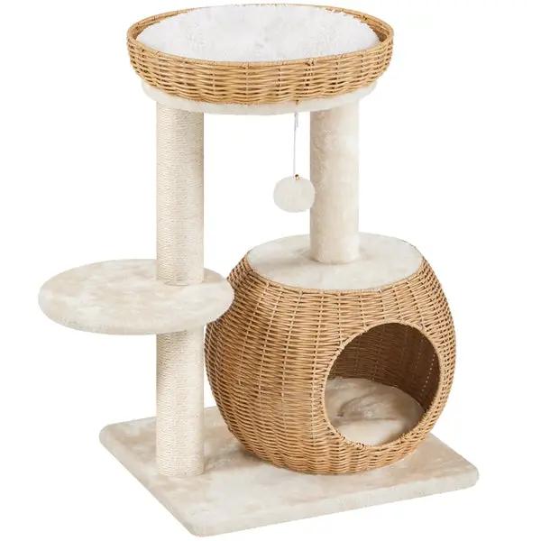 Yaheetech Yaheetech Compact Rattan Cat Condo — Cat Tree with Condo, Top Basket & Scratching Post Yaheetech Compact Rattan Cat Condo — Cat Tree with Condo, Top Basket & Scratching Post
