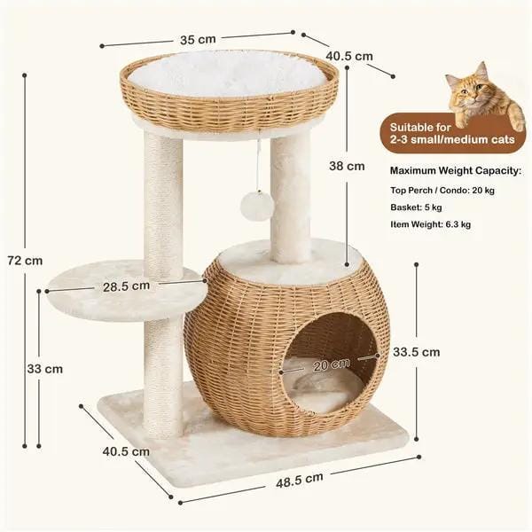 Yaheetech Yaheetech Compact Rattan Cat Condo — Cat Tree with Condo, Top Basket & Scratching Post Yaheetech Compact Rattan Cat Condo — Cat Tree with Condo, Top Basket & Scratching Post