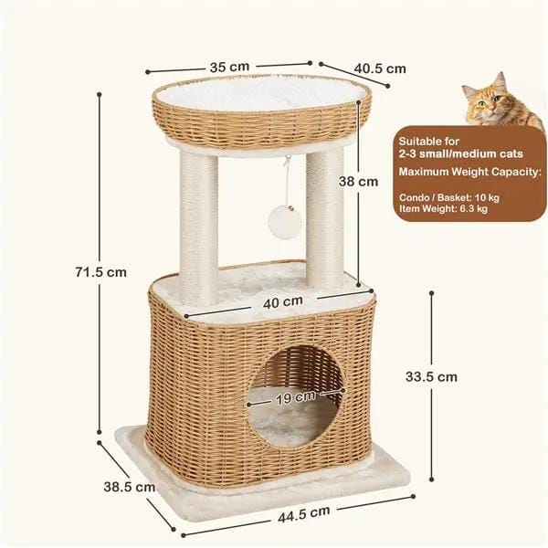 Yaheetech Yaheetech Rattan Cat Tree — Two-Tier Cat Tower with Woven Basket Perch, Condo & Dangling Ball Toy Yaheetech Rattan Cat Tree — Two-Tier Cat Tower with Woven Basket Perch, Condo & Dangling Ball Toy