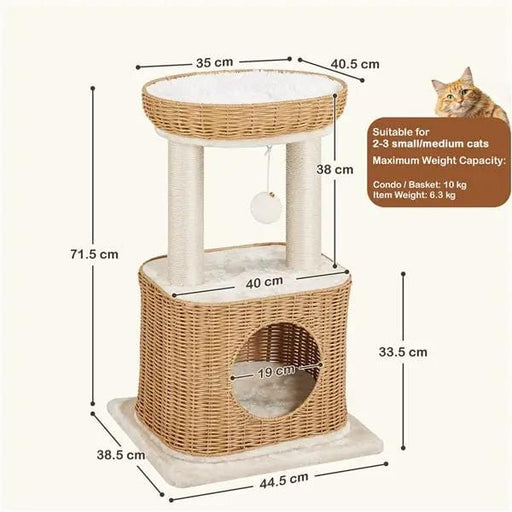 Yaheetech Yaheetech Rattan Cat Tree — Two-Tier Cat Tower with Woven Basket Perch, Condo & Dangling Ball Toy Yaheetech Rattan Cat Tree — Two-Tier Cat Tower with Woven Basket Perch, Condo & Dangling Ball Toy