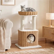 Yaheetech Yaheetech Rattan Cat Tree — Two-Tier Cat Tower with Woven Basket Perch, Condo & Dangling Ball Toy Yaheetech Rattan Cat Tree — Two-Tier Cat Tower with Woven Basket Perch, Condo & Dangling Ball Toy