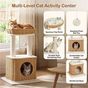 Yaheetech Yaheetech Rattan Cat Tree — Two-Tier Cat Tower with Woven Basket Perch, Condo & Dangling Ball Toy Yaheetech Rattan Cat Tree — Two-Tier Cat Tower with Woven Basket Perch, Condo & Dangling Ball Toy