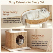 Yaheetech Yaheetech Rattan Cat Tree — Two-Tier Cat Tower with Woven Basket Perch, Condo & Dangling Ball Toy Yaheetech Rattan Cat Tree — Two-Tier Cat Tower with Woven Basket Perch, Condo & Dangling Ball Toy