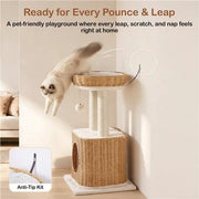 Yaheetech Yaheetech Rattan Cat Tree — Two-Tier Cat Tower with Woven Basket Perch, Condo & Dangling Ball Toy Yaheetech Rattan Cat Tree — Two-Tier Cat Tower with Woven Basket Perch, Condo & Dangling Ball Toy