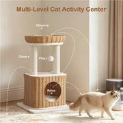 Yaheetech Yaheetech Rattan Cat Tree — Two-Tier Cat Tower with Woven Basket Perch, Condo & Dangling Ball Toy Yaheetech Rattan Cat Tree — Two-Tier Cat Tower with Woven Basket Perch, Condo & Dangling Ball Toy