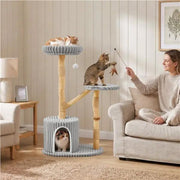 Yaheetech 104 cm Cat Tree with Pear Wood Posts and Jute Scratching Surface 104 cm Cat Tree with Pear Wood Posts and Jute Scratching Surface