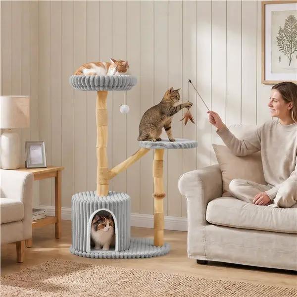 Yaheetech 104 cm Cat Tree with Pear Wood Posts and Jute Scratching Surface 104 cm Cat Tree with Pear Wood Posts and Jute Scratching Surface