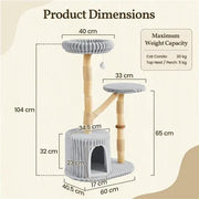 Yaheetech 104 cm Cat Tree with Pear Wood Posts and Jute Scratching Surface 104 cm Cat Tree with Pear Wood Posts and Jute Scratching Surface