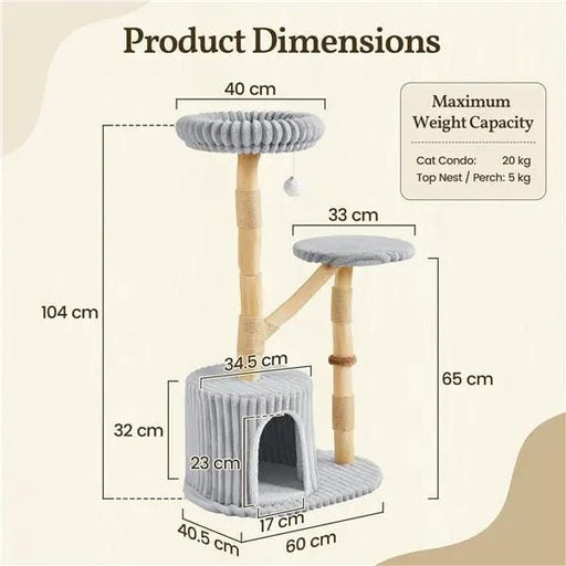 Yaheetech 104 cm Cat Tree with Pear Wood Posts and Jute Scratching Surface 104 cm Cat Tree with Pear Wood Posts and Jute Scratching Surface