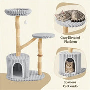 Yaheetech 104 cm Cat Tree with Pear Wood Posts and Jute Scratching Surface 104 cm Cat Tree with Pear Wood Posts and Jute Scratching Surface