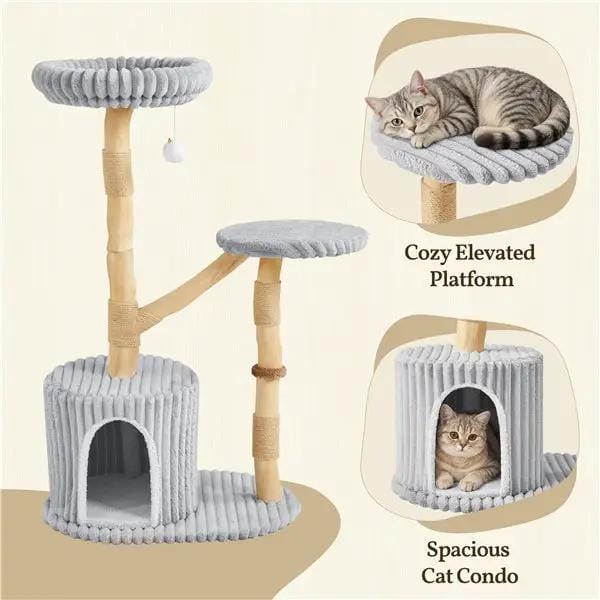 Yaheetech 104 cm Cat Tree with Pear Wood Posts and Jute Scratching Surface 104 cm Cat Tree with Pear Wood Posts and Jute Scratching Surface