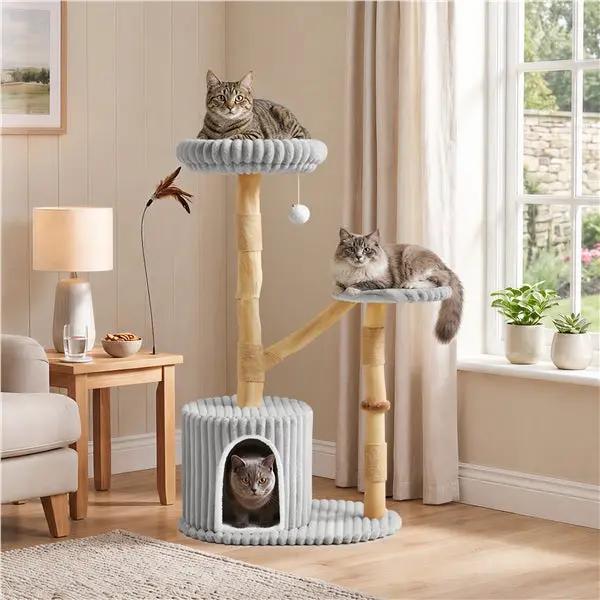 Yaheetech 104 cm Cat Tree with Pear Wood Posts and Jute Scratching Surface 104 cm Cat Tree with Pear Wood Posts and Jute Scratching Surface